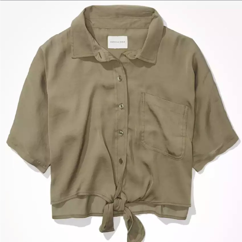 AE silky short sleeve button up shirt